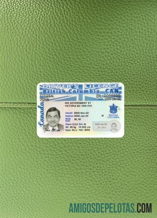 Carteira de motorista da Colúmbia Britânica do Canadá, nova versão fotolook frente modelo